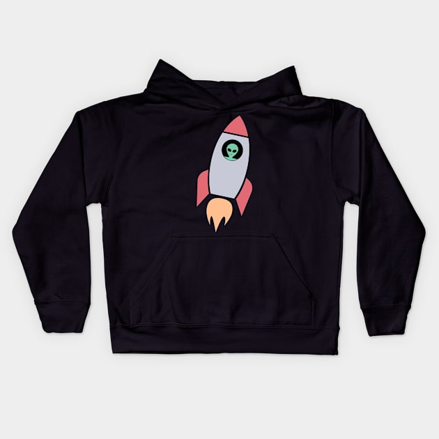 Alien Space Ship Rocket Kids Hoodie by MeatMan